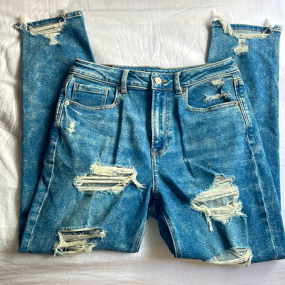 American Eagle Stretch Ripped Mom Jeans